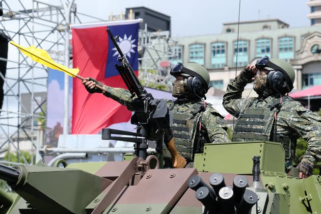 TAIPEI, TAIWAN - OCTOBER 10: Taiwanâs military parading during the celebrations of the National Day in front of the Presidential Office in Taipei, Taiwan on October 10, 2021. (Photo by Walid Berrazeg/Anadolu Agency via Getty Images) (Photo: Anadolu Agency via Getty Images)