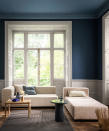 <p> If you are wanting to explore ceiling paint ideas, including the ceiling trim in your chosen painted design can both look beautiful as well as work as a clever paint trick for low ceilings. </p> <p> Patrick O&#x2019;Donnell, brand ambassador at Farrow &amp; Ball says, &apos;most of us default to a white ceiling, but this can be hugely missed opportunity to add another layer of design to a room. Looking at your ceiling area in a considered way can enhance the room design, such as the scale, lowering the height or softening awkward angles in an attic space. </p> <p> Use one color all over the ceiling and trims - this is one of the most useful considerations, especially if your ceiling height feels low. It will remove the visual contrast where the wall stops, and ceiling begins and accentuate a seamless flow in your room.&apos; </p>