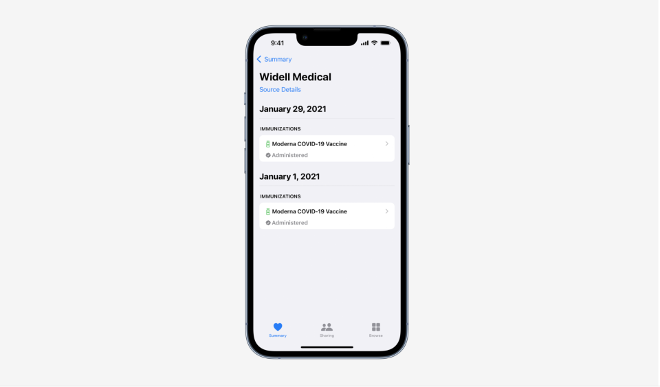 COVID vaccination integration with iOS Health app