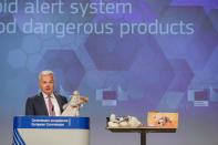 European Commissioner for Justice Didier Reynders attends a news conference in Brussels