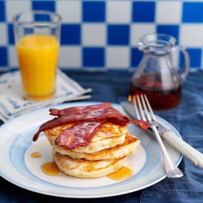 Pancakes with bacon and syrup