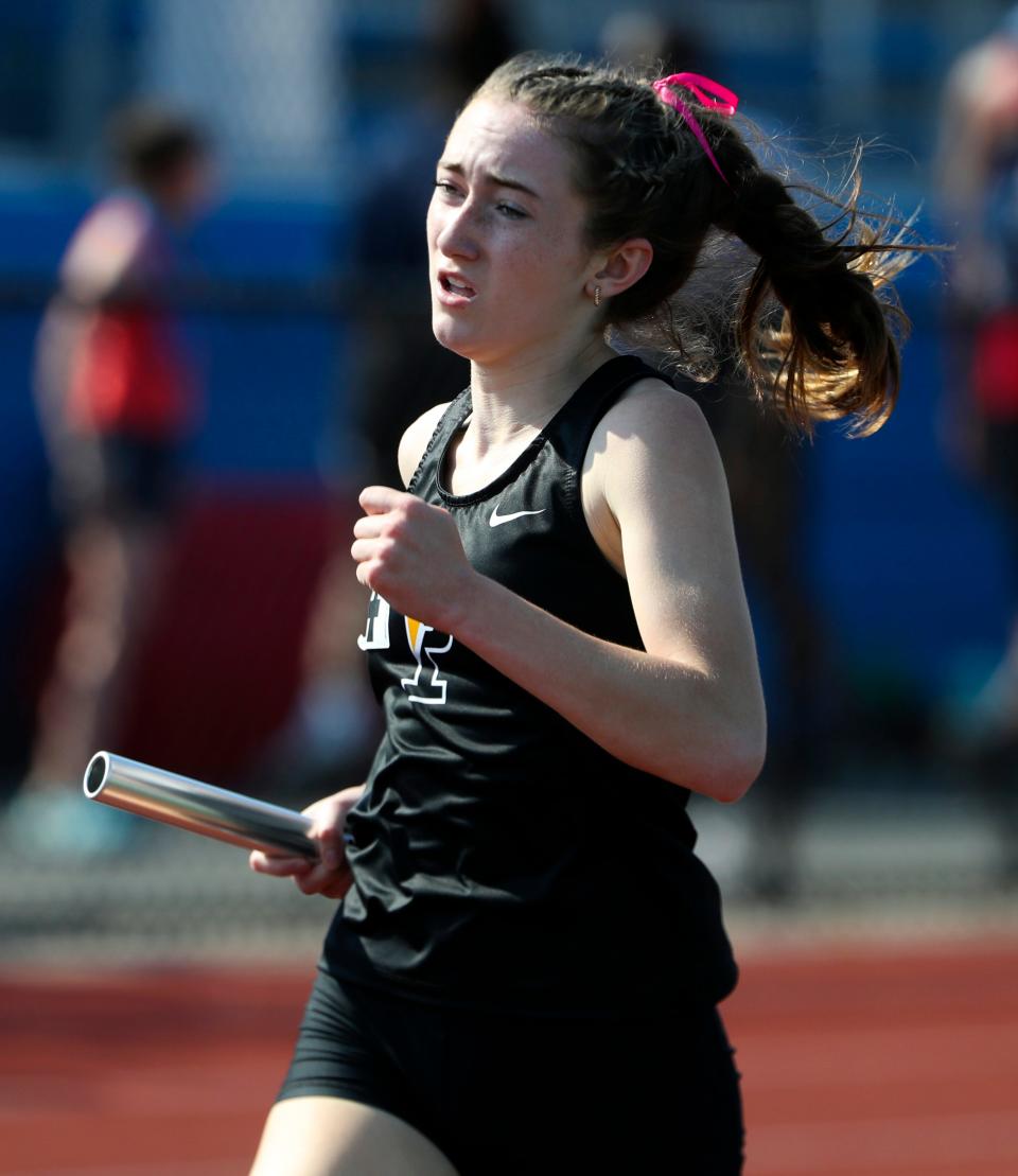 Padua's Molly Flanagan, shown here in the DIAA Division I 4x400 meter relay last week, won the girls 800 meters at the Meet of Champions on Wednesday night.