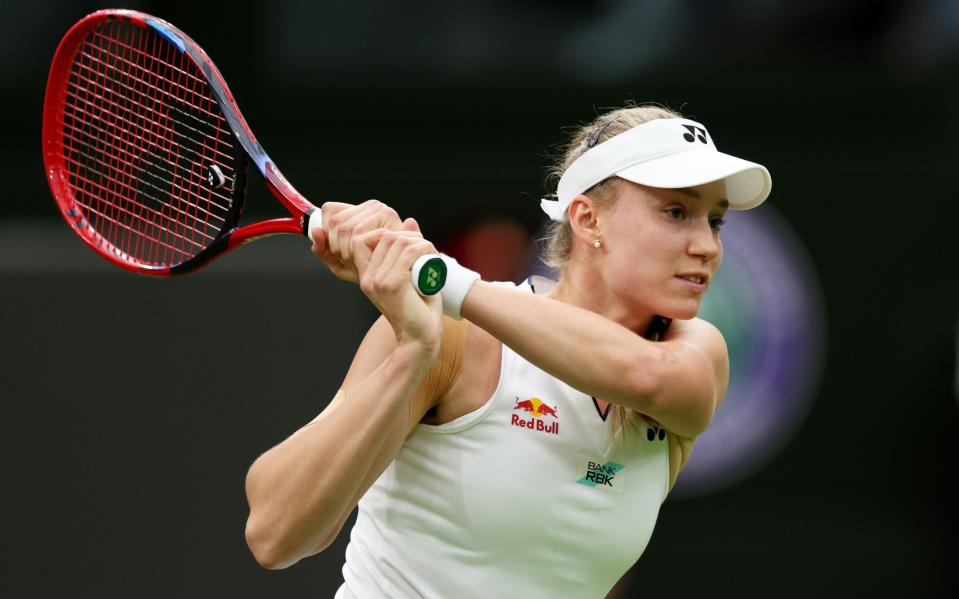 Elena Rybakina smears a backhand winner past Shelby Rogers