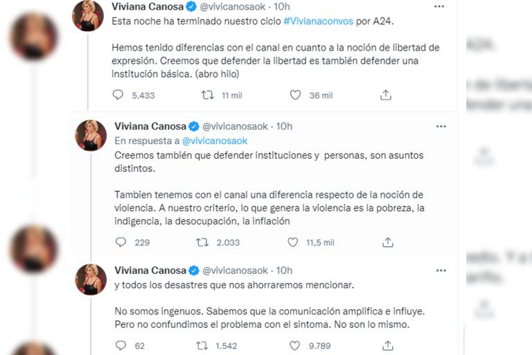 El descargo de Viviana Canosa (Captura Twitter @vivicanosaok)