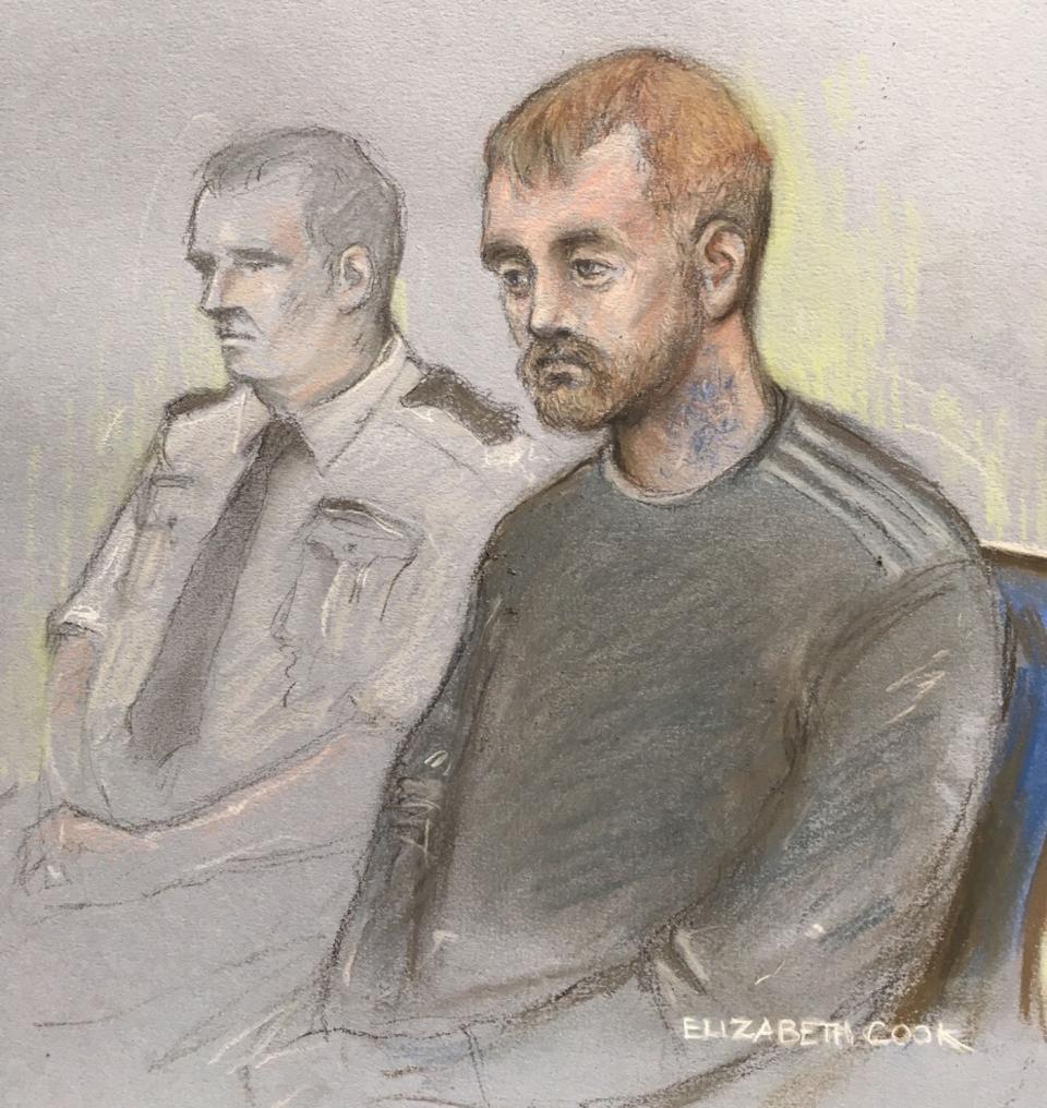 Stephen Nicholson, 25, (right) in the dock at Winchester Crown Court