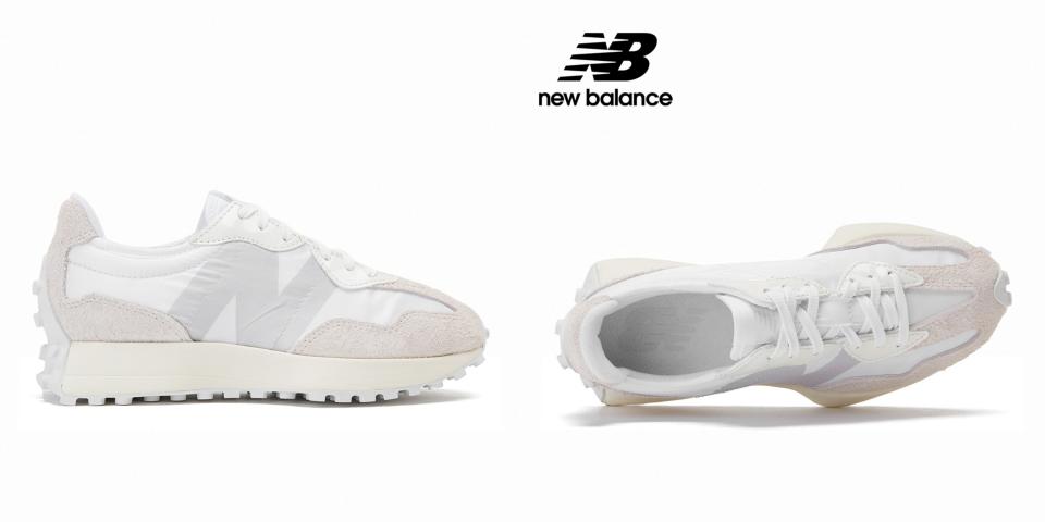 小白鞋推薦：New Balance 327小白鞋_白絲綢，NT$2,354。美腿神鞋NB 327，鞋櫃一定要有好幾雙來替換。圖片來源：Yahoo奇摩購物中心