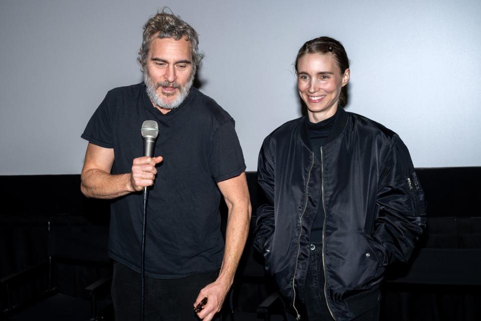 <p>Amanda Edwards/Getty</p> Joaquin Phoenix and Rooney Mara on Oct. 14, 2023