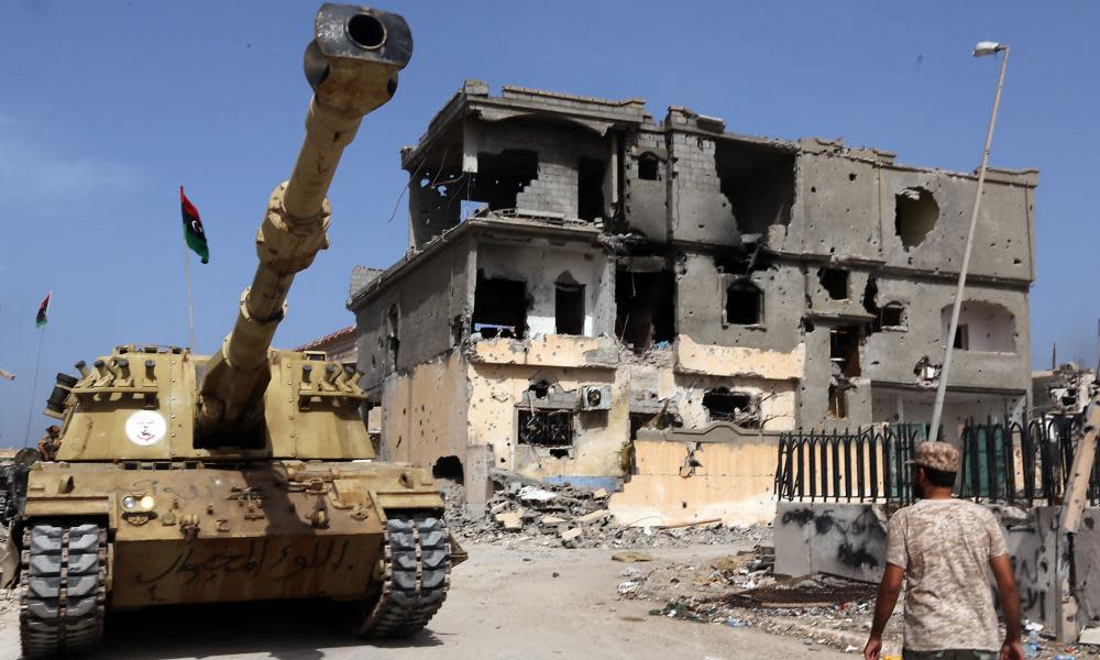 A destroyed building in Sirte