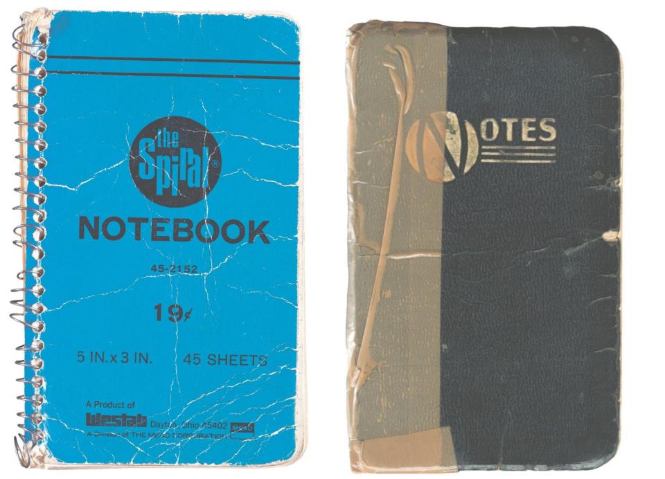 Blue Spiral pocket notebook, circa 1974; Brown notebook, circa 1964