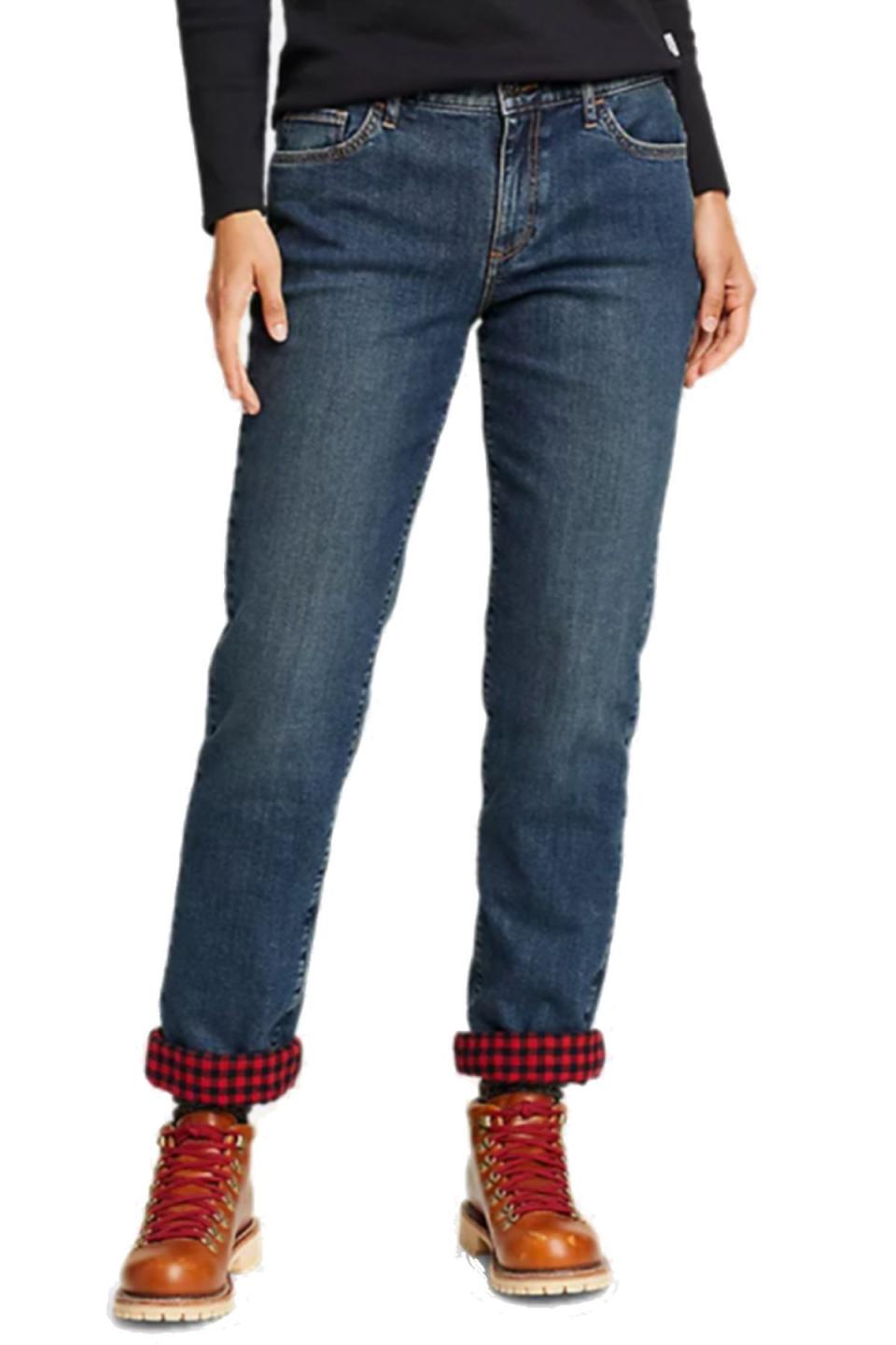 Flannel-Lined Boyfriend Jeans