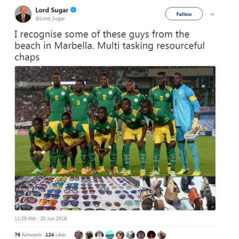 Lord Sugar's since-deleted tweet