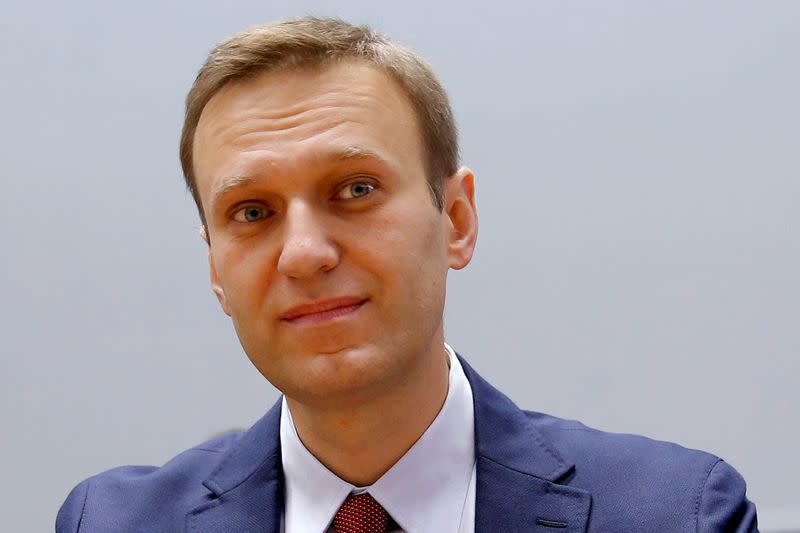 FILE PHOTO: Russian opposition leader Alexei Navalny waits for the start of a hearing for the delivery of the European court of Human Rights Grand Chamber judgment regarding his case against Russia at the court in Strasbourg
