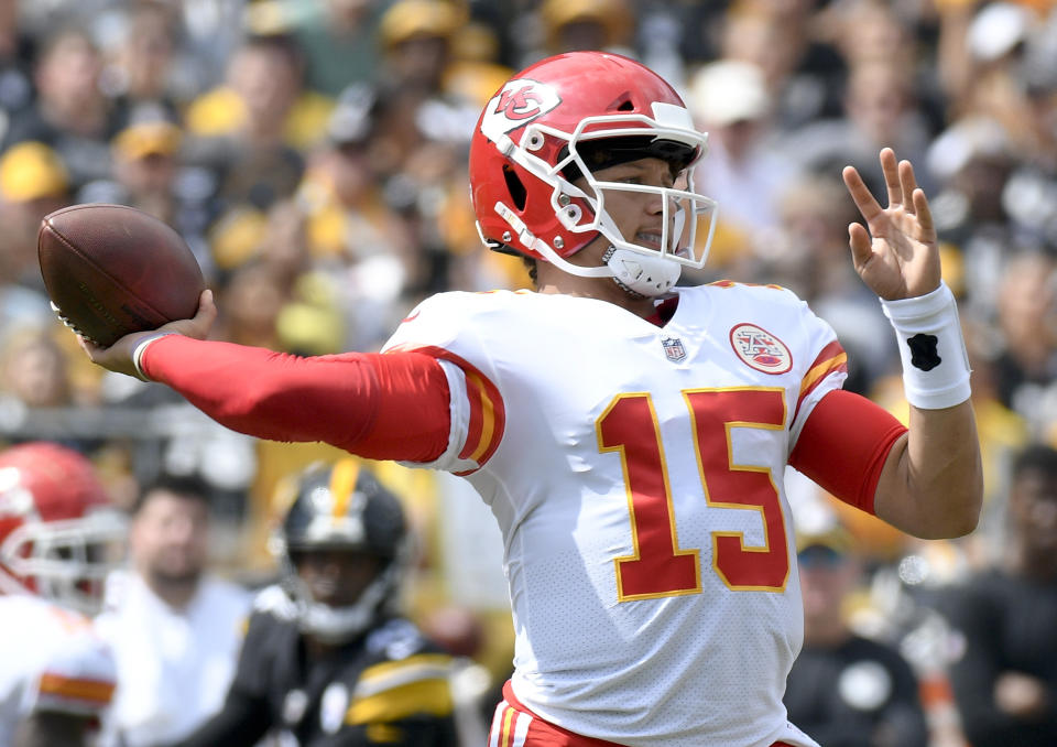 Kansas City Chiefs quarterback Patrick Mahomes is one of two midseason front-runners for the MVP award. (AP)
