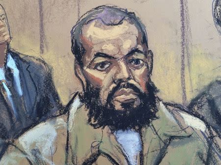 Ahmad Khan Rahami, accused of carrying out bombing attacks in New York and New Jersey in September, 2016, is shown in this courtroom sketch as he appears in federal court to face charges in Manhattan, New York, U.S., November 10, 2016. REUTERS/Jane Rosenberg