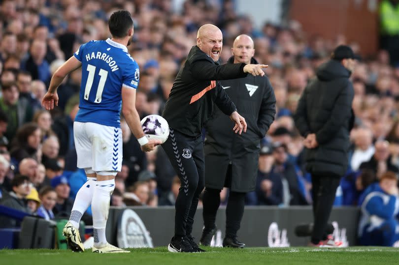 Sean Dyche shouts and gestures during the Premier League match between <a class="link " href="https://sports.yahoo.com/soccer/teams/everton/" data-i13n="sec:content-canvas;subsec:anchor_text;elm:context_link" data-ylk="slk:Everton FC;sec:content-canvas;subsec:anchor_text;elm:context_link;itc:0">Everton FC</a> and <a class="link " href="https://sports.yahoo.com/soccer/teams/liverpool/" data-i13n="sec:content-canvas;subsec:anchor_text;elm:context_link" data-ylk="slk:Liverpool FC;sec:content-canvas;subsec:anchor_text;elm:context_link;itc:0">Liverpool FC</a> at Goodison Park on March 16, 2024 -Credit:Photo by Daniel Chesterton/Offside/Offside via Getty Image