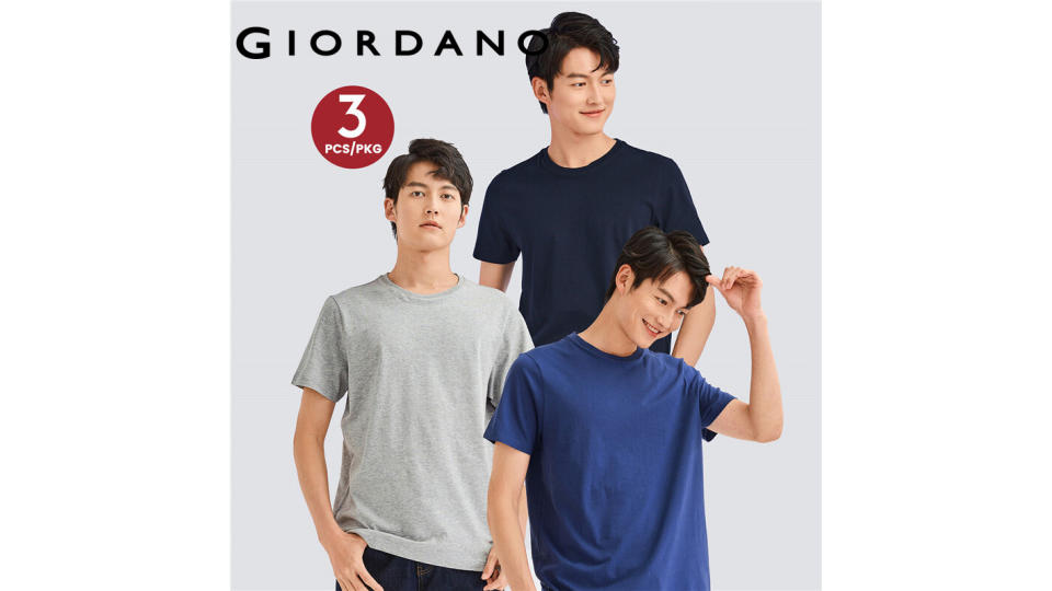 [3 pcs] Giordano Men T-Shirts T Shirt For Men Pack Of 3 Solid Crewneck Cotton Short Sleeve Tee Shirt Free Shipping 01245504. (Photo: Lazada SG)