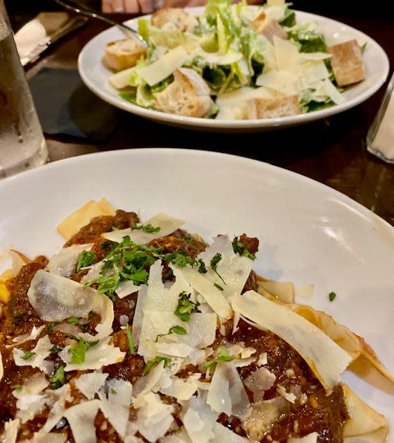 Braised short rib with a meaty, slow-cooked ragu sauce is served with wide pappardelle noodles at Hayward House.