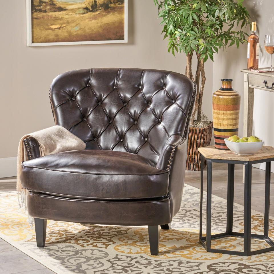 Noble House Taylor Tufted Leather Club Chair