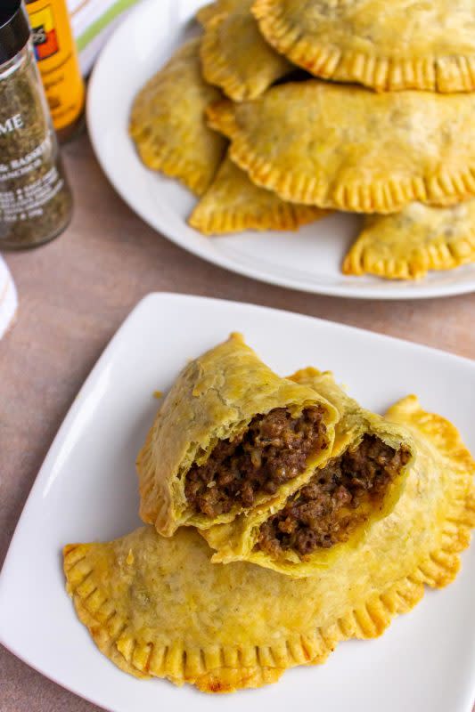 <p>Mission Food Adventure</p><p>Very similar to baked empanadas, but are classically Jamaican in flavor.</p><p><strong>Get the recipe:</strong> <a href="https://mission-food.com/jamaican-beef-patties/" rel="nofollow noopener" target="_blank" data-ylk="slk:Jamaican Beef Patties;elm:context_link;itc:0;sec:content-canvas" class="link rapid-noclick-resp">Jamaican Beef Patties</a></p>