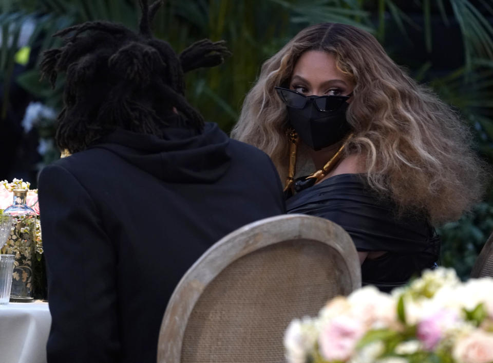 Beyonce appears in the audience at the 63rd annual Grammy Awards at the Los Angeles Convention Center on Sunday, March 14, 2021. (AP Photo/Chris Pizzello)