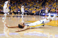 May 20, 2018; Oakland, CA, USA; Golden State Warriors guard Stephen Curry (30) reacts after a play during the third quarter against the Houston Rockets in game three of the Western conference finals of the 2018 NBA Playoffs at Oracle Arena. Mandatory Credit: Kyle Terada-USA TODAY Sports TPX IMAGES OF THE DAY