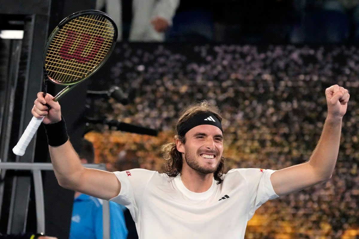 Stefanos Tsitsipas celebrates beating Jiri Lehecka (Aaron Favila/AP) (AP)