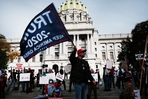 Trump supporters in favor of stopping the vote count in Pennsylvania descended on the state Capitol in Harrisburg on Nov. 5, 2020. (Photo: Spencer Platt via Getty Images)