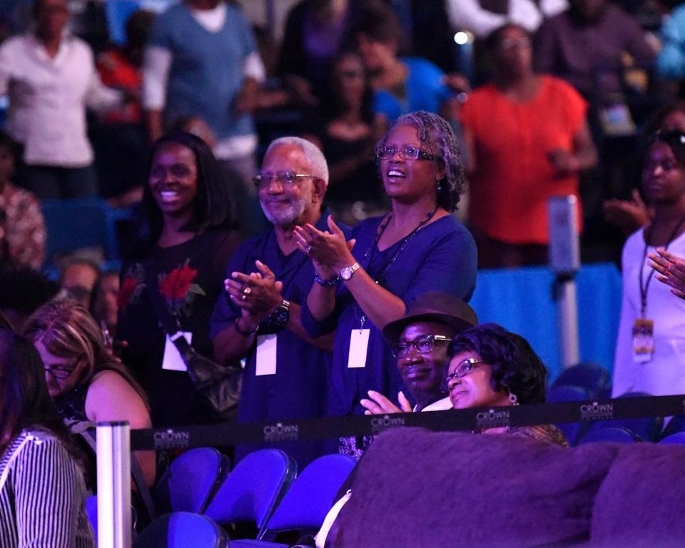 Concert goers enjoying the 2018 WIDU Radio Anniversary Celebration of Gospel on Friday October 12, 2018, at the Crown Coliseum in Fayetteville.
