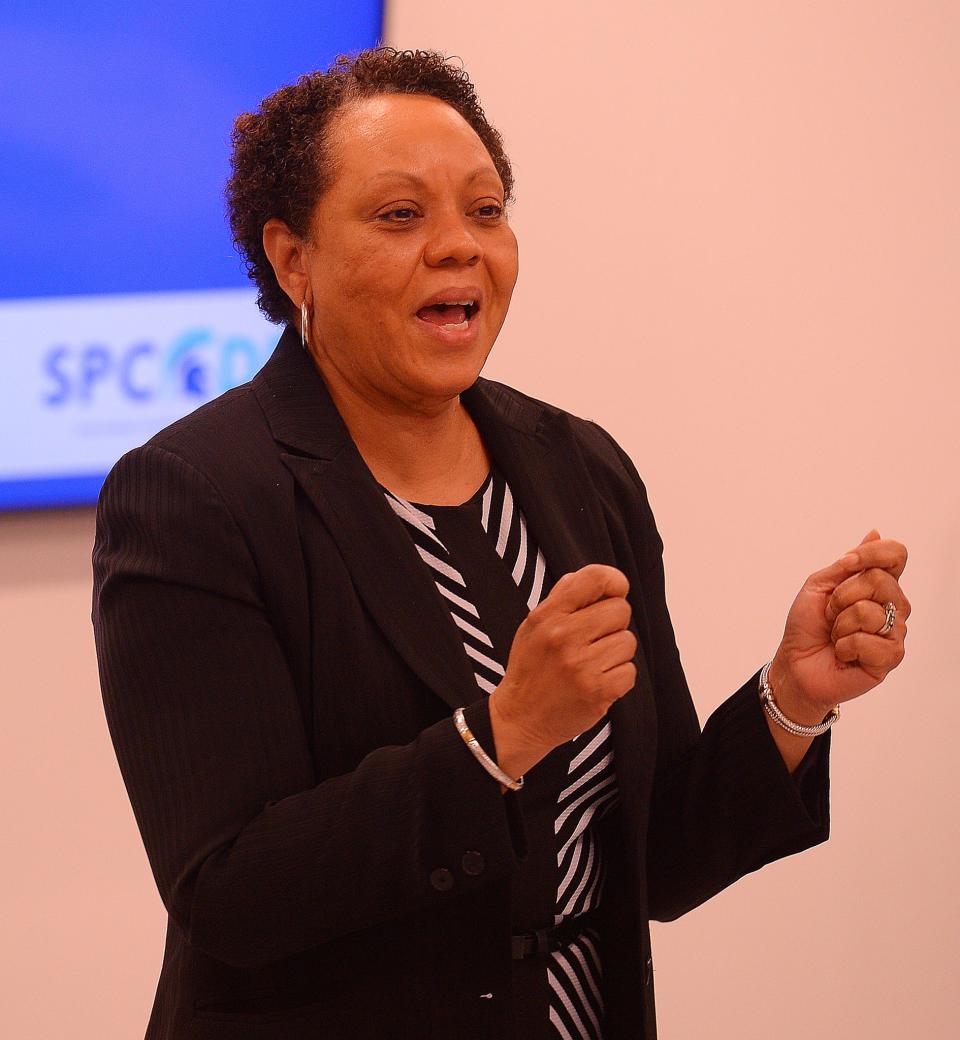 Rep. Rosalyn Henderson-Myers speaks during the Spartanburg County Democratic Party meeting, at the Dr. T.K. Gregg Community Center in Spartanburg, Monday evening, April 11, 2022.