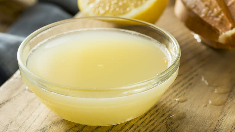 lemon juice in clear bowl