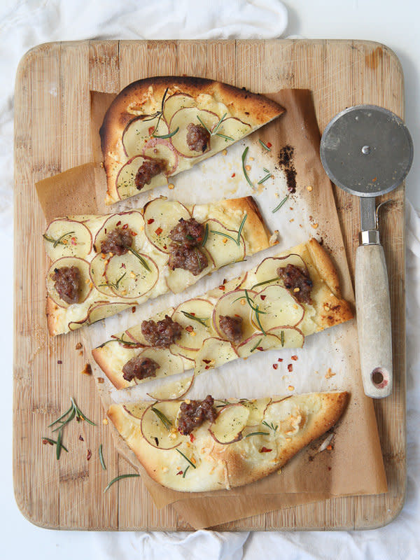 <strong>Get the <a href="http://www.foodiecrush.com/2013/09/potato-and-sausage-pizza/" target="_blank">Red Potato, Sausage and Rosemary Fontina Pizza recipe</a> from Foodie Crush</strong>