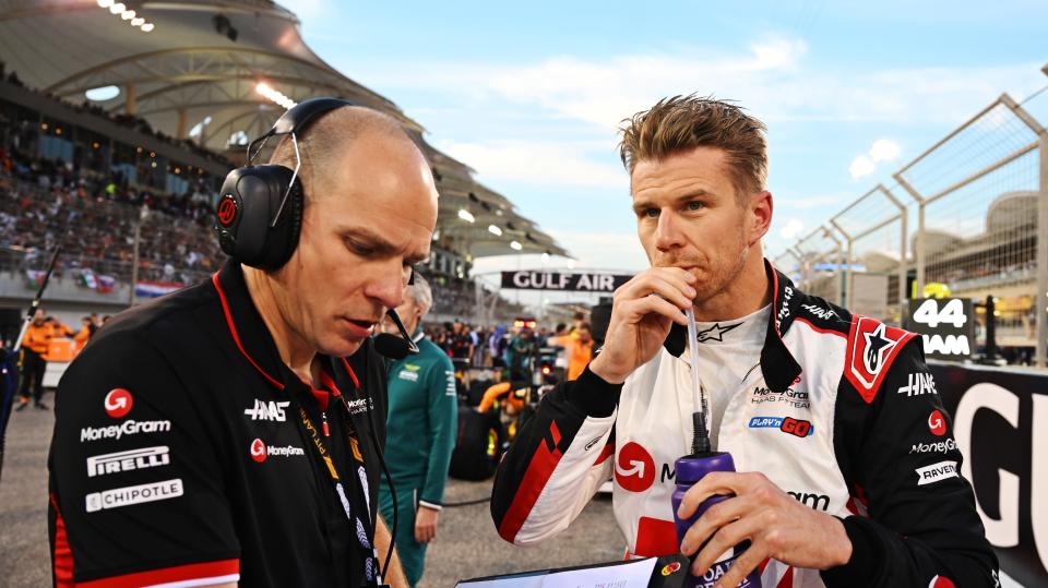 Haas F1 driver Nico Hulkenberg, right, in Bahrain