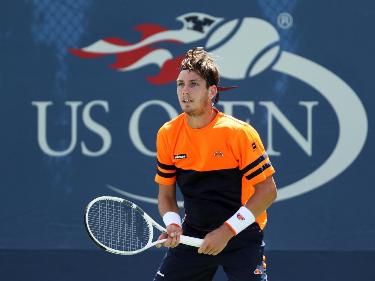 Cameron Norrie looks on during his first round victory over Dmitry Tursunov at the US Open: Getty Images