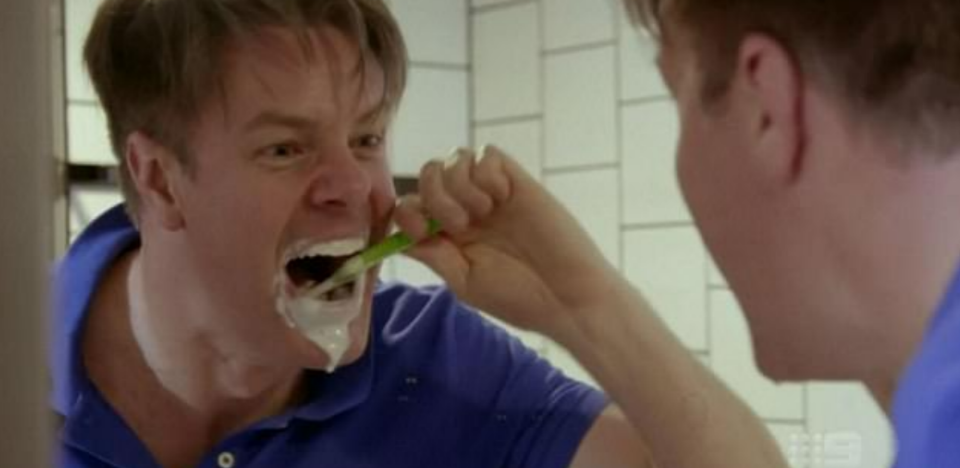 Do normal people brush their teeth like this? Viewers don't think so. Source: Nine