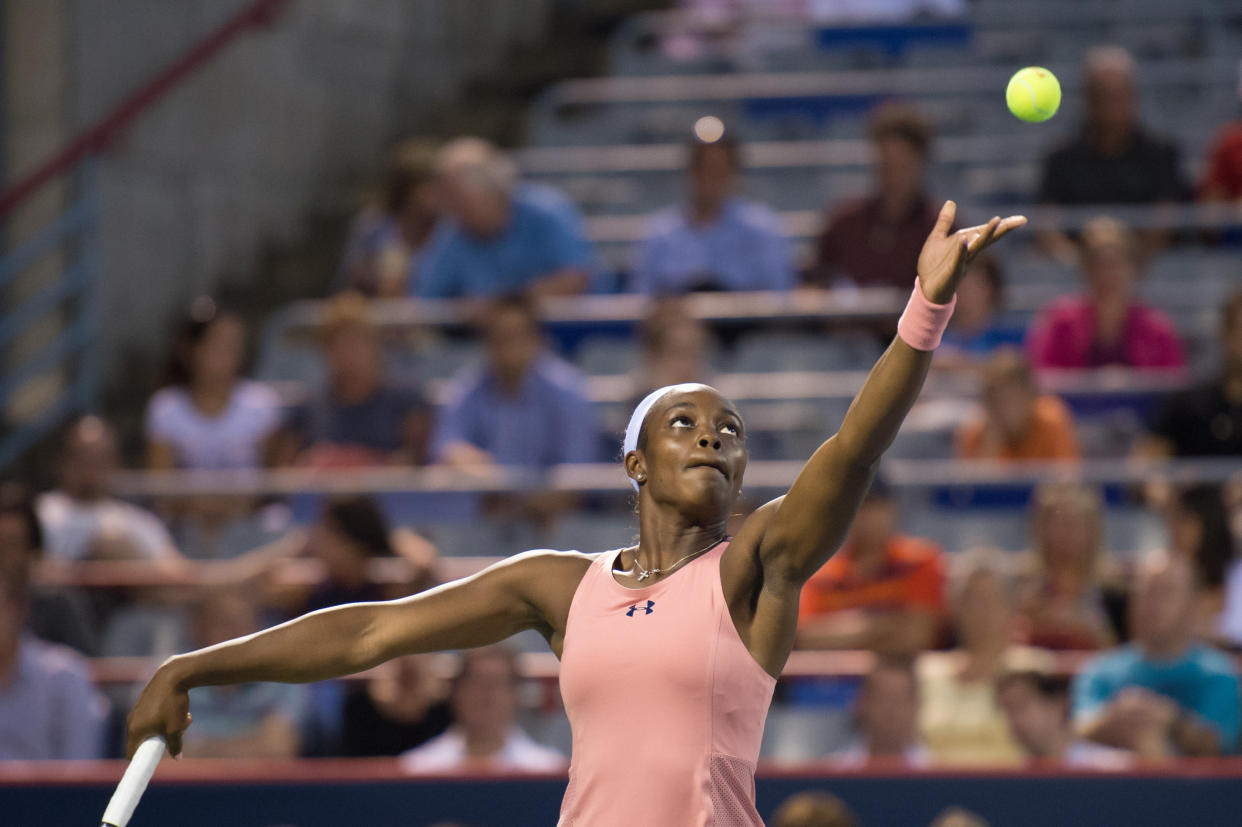 Sloane Stephens plays in the first round of the Rogers Cup tournament in Montreal on Aug. 4, 2014. (Photo: Marc DesRosiers/ Icon SMI/Corbis via Getty Images)