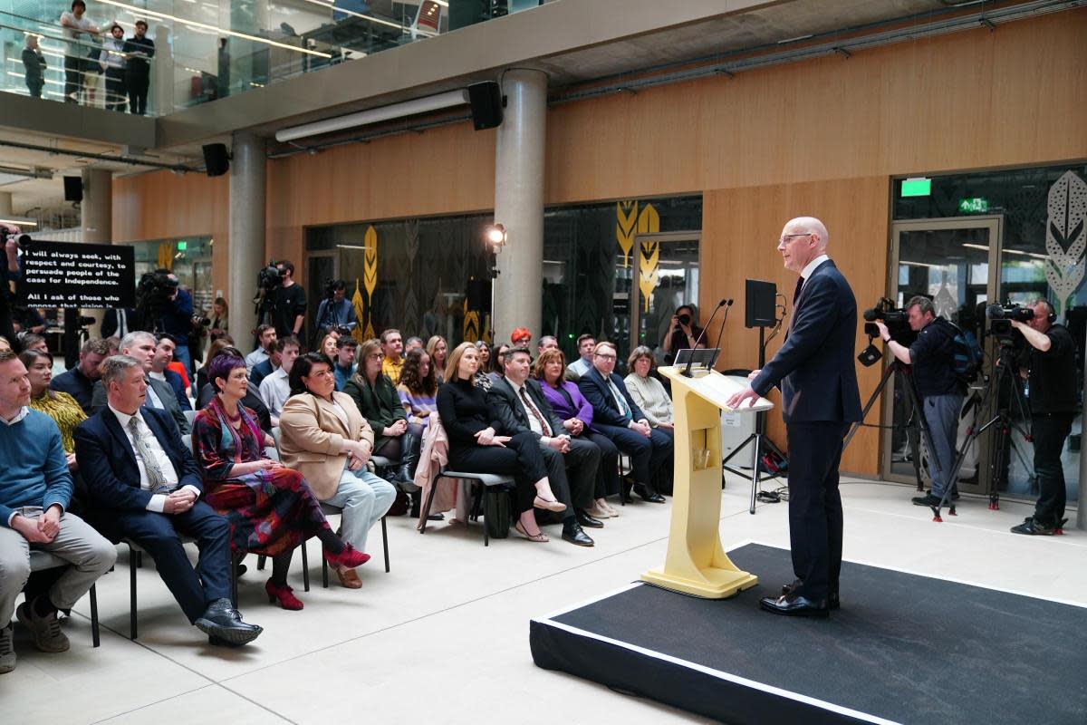 John Swinney delivers his acceptance speech at Advanced Research Centre (ARC), Glasgow University <i>(Image: PA)</i>