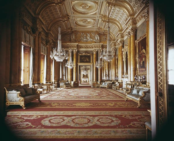 <div class="inline-image__caption"><p>"View of the interior of the Blue Drawing Room, designed by the architect John Nash and used originally as a ballroom at Buckingham Palace, London residence of Elizabeth II, circa 1963.</p></div> <div class="inline-image__credit">Rolls Press/Popperfoto via Getty Images/Getty Images</div>