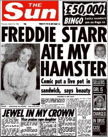 Freddie Starr ate my hamster Sun headline