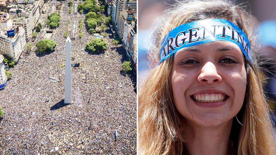 Central Buenos Aires was turned into a sea of blue and white as fans came from all over to celebrate Argentina's World Cup success. Pic: Getty