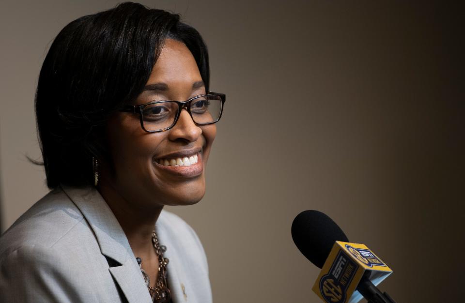 Candice Lee is introduced as Vanderbilt’s interim athletic director at Memorial Gym Wednesday, Feb. 5, 2020 in Nashville, Tenn. 