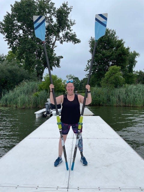 Amy Pietrafitta, 47, of Plymouth, Massachusetts, became a competitive athlete after her left leg was amputated below the knee in 2018.