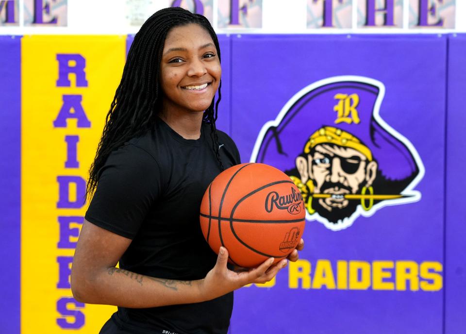 Imarianah Russell, a senior on the Reynoldsburg girls basketball team, is the Dispatch's All-Metro player of the year. Russell, pictured at the Summit campus high school on Tuesday, March 8, 2022, is committed to West Virginia and one of the best scorers in the state.