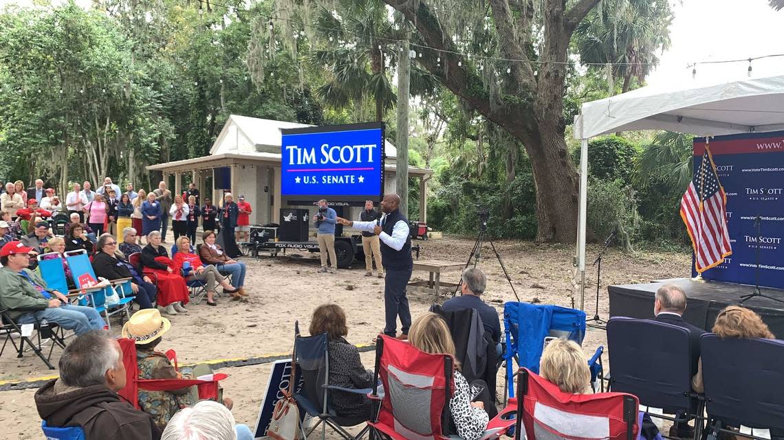 Senator Tim Scott urged attendees at a GOP rally in Bluffton to work hard to flip seats in the U.S. House and Senate.