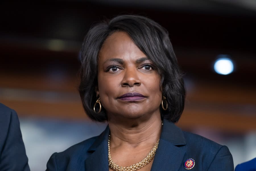 Rep. Val Demings, D-Fla., stands with House Speaker Nancy Pelosi of Calif., as she announces her impeachment managers during a news conference at the Capitol in Washington, Wednesday, Jan. 15, 2020. (AP Photo/J. Scott Applewhite)