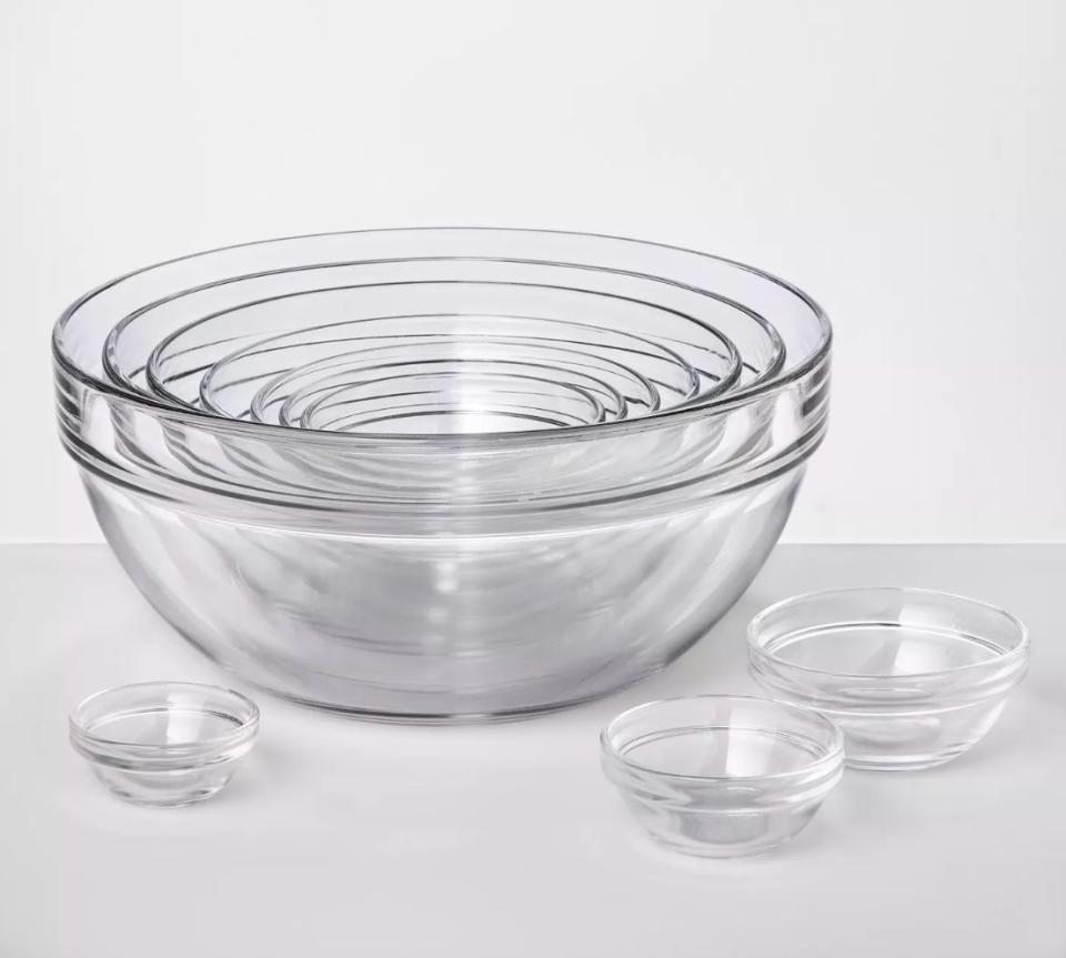 Find this Made By Design Set of 10 Glass Mixing Bowls for $24 at <a href="https://fave.co/2WX5bpv" target="_blank" rel="noopener noreferrer">Target</a>.