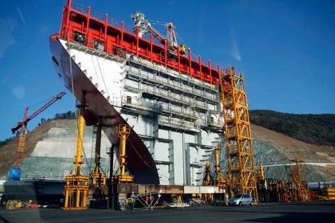A ship being constructed in a dry dock - Credit: 2011 Bloomberg/Bloomberg