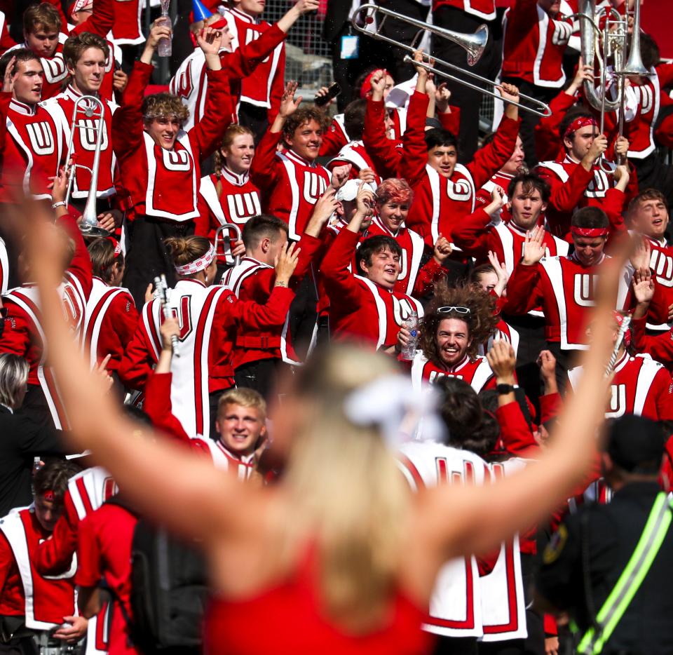 Wisconsin Badgers band members dance to ‘Jump Around’ during the game against Michigan Wolverines Saturday, Oct. 2, 2021, at Camp Randall Stadium in Madison, Wis. Ebony Cox / Milwaukee Journal Sentinel