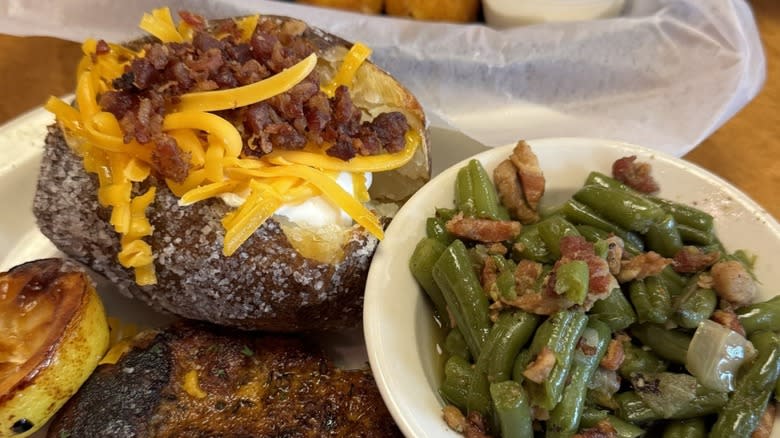 Loaded baked potato and green beans