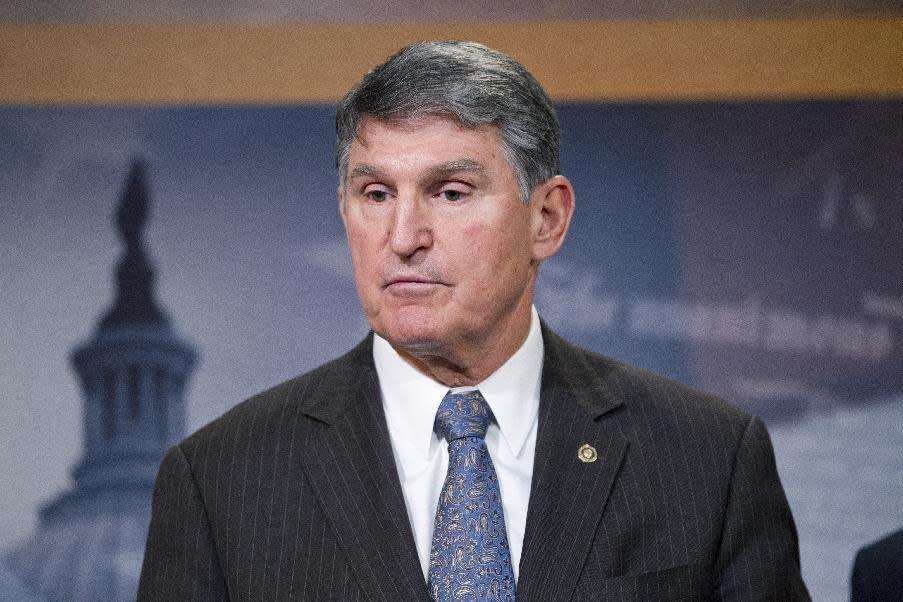 FILE In this Feb. 11, 2016, file photo Sen. Joe Manchin, D-W.Va., speaks during a news conference on Capitol Hill in Washington. Coal-state Democrats waged a fight for health benefits for thousands of retired miners, pointing to President Harry S. Truman’s promise 70 years ago guaranteeing a lifetime of coverage. The stopgap spending bill contains a short-term fix and the issue will be revisited next spring. (AP Photo/Alex Brandon)