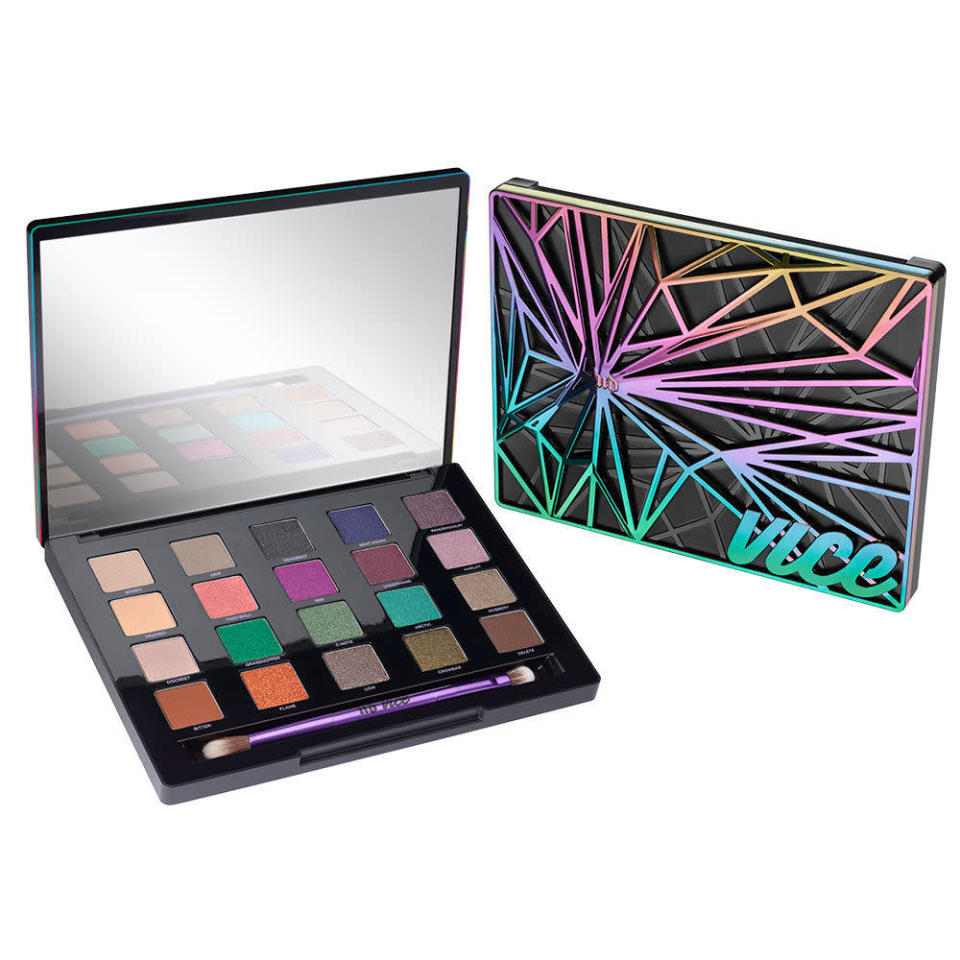 <p>The sequel to the Vice palette, Vice4, features 20 shadows and double-ended brush for easy application. <a href="http://www.urbandecay.com/vice4-eyeshadow-palette-by-urban-decay/UD700.html?cgid=12#start=3&cgid=12" rel="nofollow noopener" target="_blank" data-ylk="slk:Urban Decay Vice 4 Palette;elm:context_link;itc:0;sec:content-canvas" class="link ">Urban Decay Vice 4 Palette</a> ($60)<br><br></p>